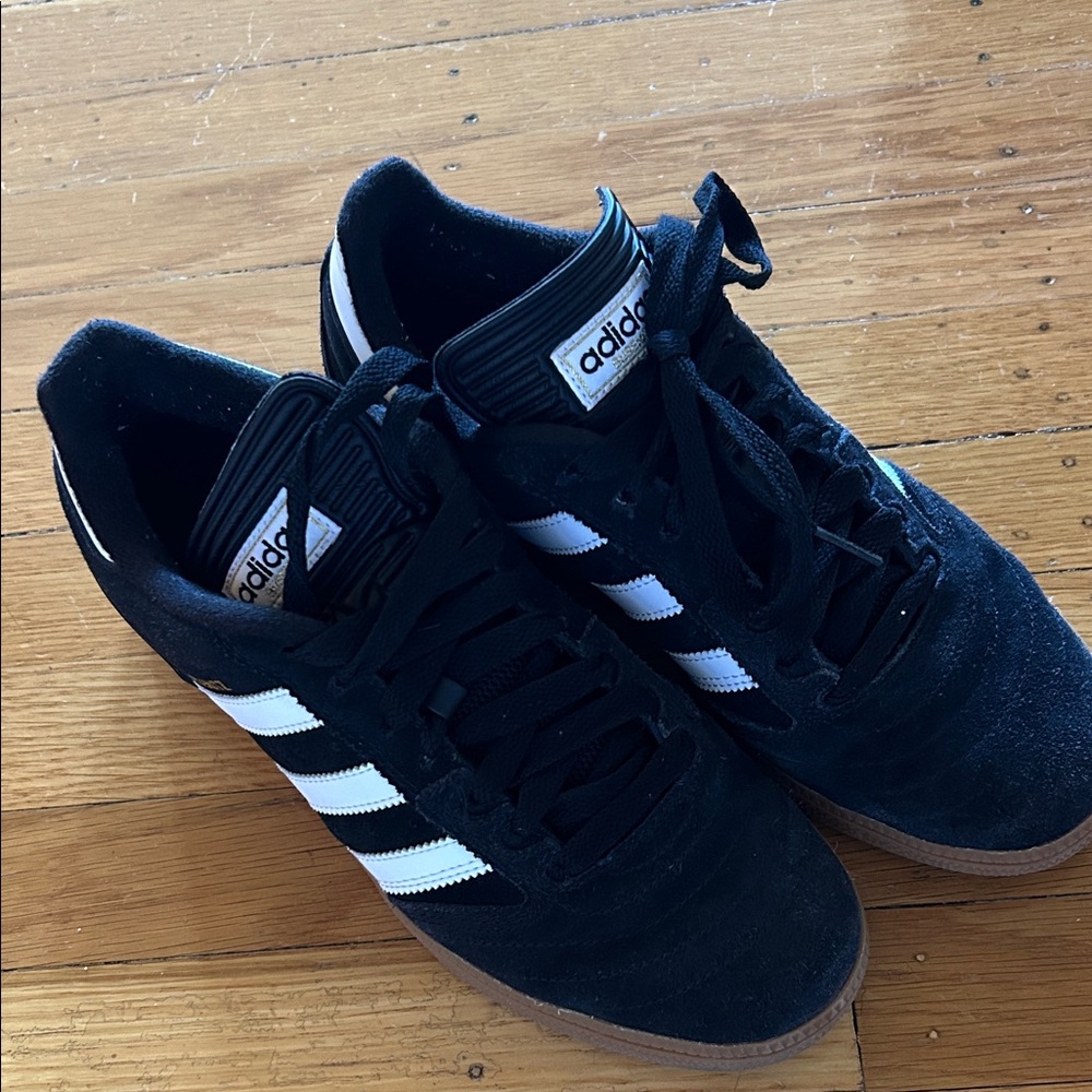 Adidas Black Suede Sneakers with White Stripes